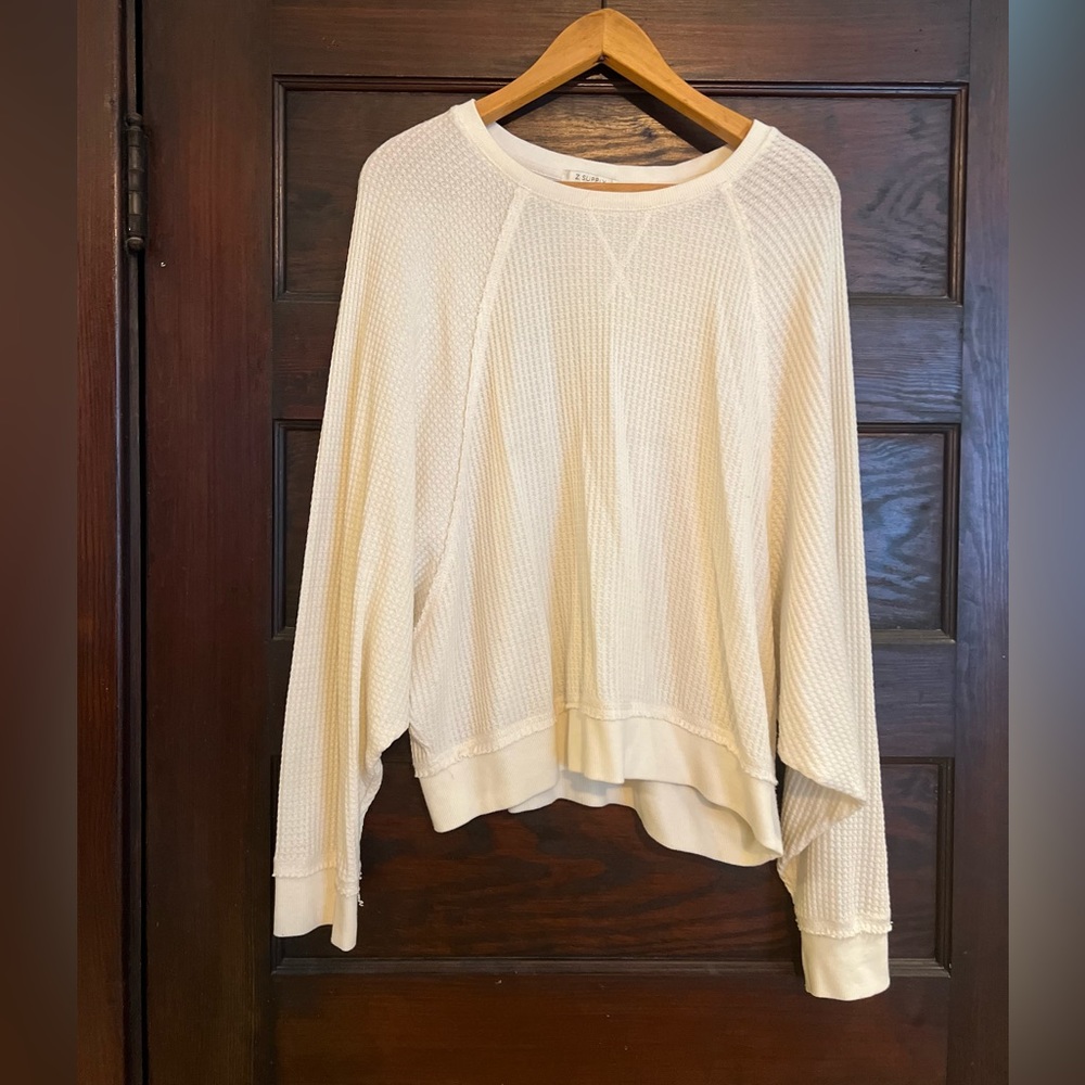 Cream waffle knit long sleeved shirt.